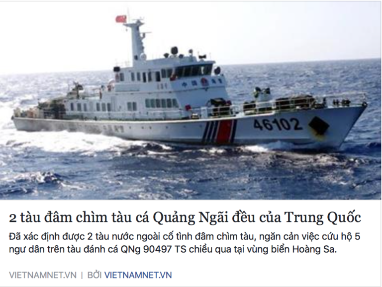 2 tàu đâm chìm tàu cá Quảng Ngãi đều của Trung Quốc 2 tàu đâm chìm tàu cá Quảng Ngãi đều của Trung Quốc