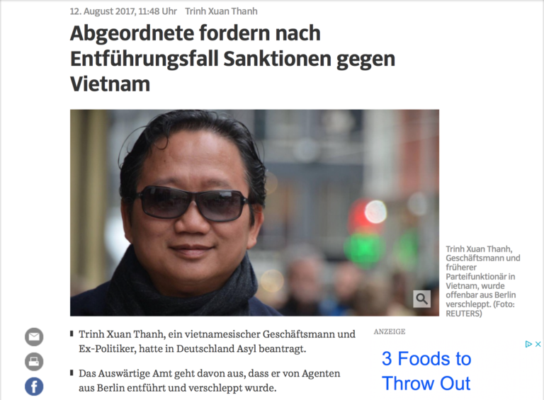 Abgeordnete fordern nach Entführungsfall Sanktionen gegen Vietnam