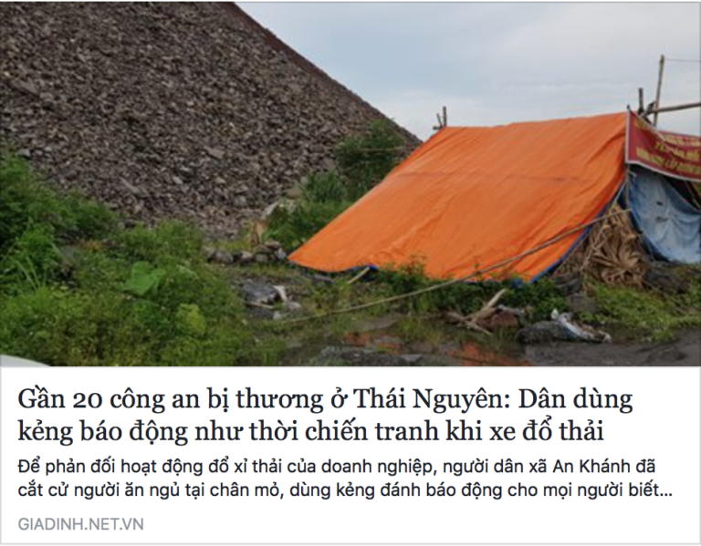 Gần 20 công an bị thương ở Thái Nguyên: Dân dùng kẻng báo động khi có xe đổ xỉ thải
