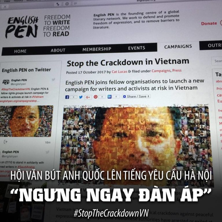 HỘI VĂN BÚT ANH QUỐC LÊN TIẾNG YÊU CẦU NHÀ CẦM QUYỀN HÀ NỘI “NGƯNG NGAY ĐÀN ÁP” HỘI VĂN BÚT ANH QUỐC LÊN TIẾNG YÊU CẦU NHÀ CẦM QUYỀN HÀ NỘI “NGƯNG NGAY ĐÀN ÁP”