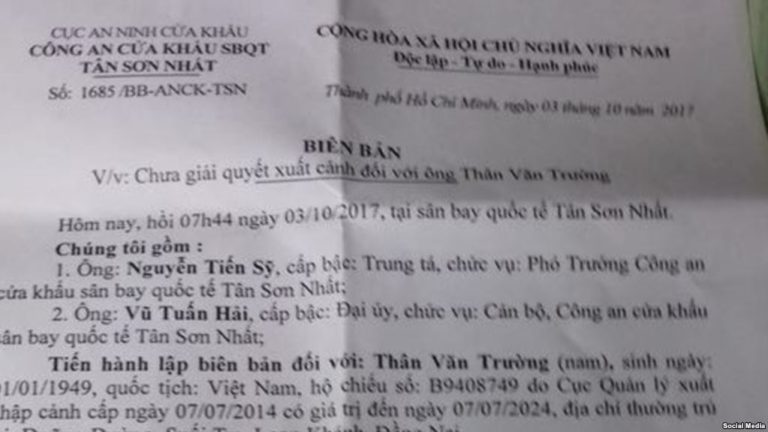 Mục sư Thân Văn Trường bị cấm xuất cảnh sang Hoa Kỳ