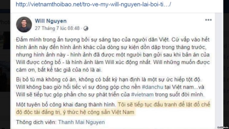 Will Nguyễn tố VN cắt ghép thông tin Facebook cá nhân của mình