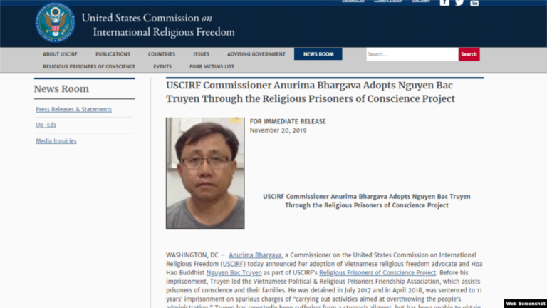 USCIRF bảo trợ cho tù nhân lương tâm Nguyễn Bắc Truyển