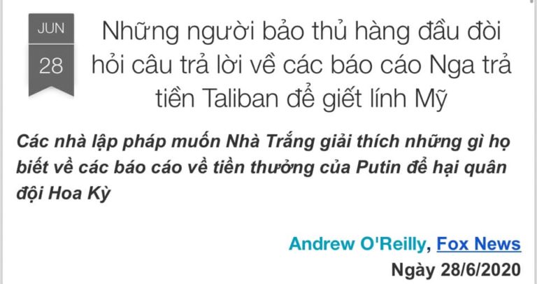 Những người bảo thủ hàng đầu đòi hỏi câu trả lời về các báo cáo Nga trả tiền Taliban để giết lính Mỹ.