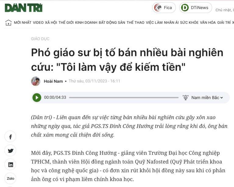 Câu hỏi mấu chốt về liêm chính học thuật trong vụ PGS “bán bài báo khoa học” Câu hỏi mấu chốt về liêm chính học thuật trong vụ PGS “bán bài báo khoa học”