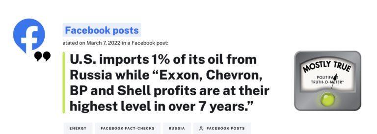 Hoa Kỳ nhập khẩu 1% dầu từ Nga trong khi “lợi nhuận của Exxon, Chevron, BP và Shell đang ở mức cao nhất trong hơn 7 năm qua”. Hoa Kỳ nhập khẩu 1% dầu từ Nga trong khi “lợi nhuận của Exxon, Chevron, BP và Shell đang ở mức cao nhất trong hơn 7 năm qua”.