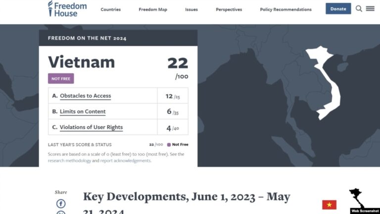 Freedom House: Việt Nam tiếp tục siết chặt không gian mạng