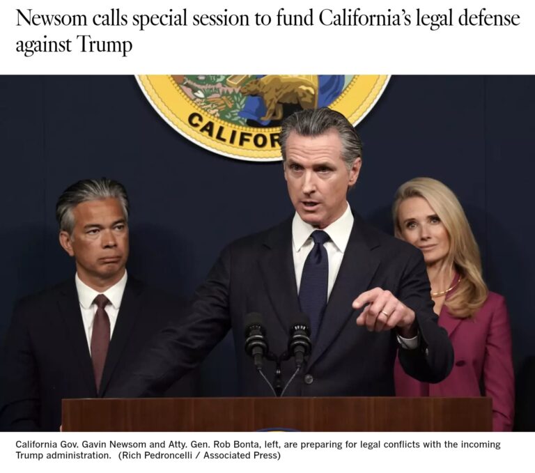 Thống đốc Gavin Newsom đang yêu cầu các nhà lập pháp California tăng ngân sách tiểu bang để kiện tụng chống lại chính quyền Trump sắp tới. Thống đốc Gavin Newsom đang yêu cầu các nhà lập pháp California tăng ngân sách tiểu bang để kiện tụng chống lại chính quyền Trump sắp tới.