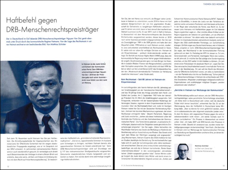 Lệnh bắt giam Người đoạt giải Nhân quyền của Liên đoàn Thẩm phán Đức (DRB)